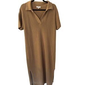 Haven Well Within NEW Tan Short Sleeve Sweater Dress 100% Cotton Women's Large